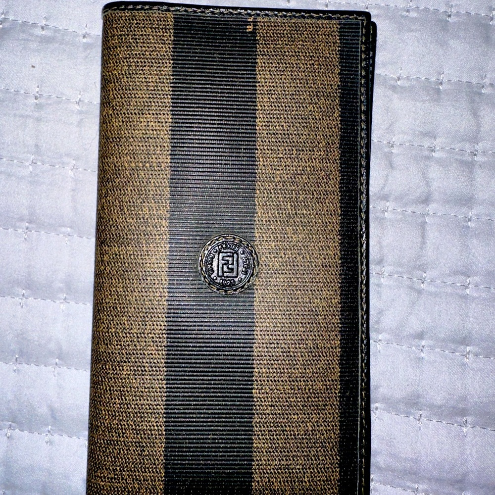 ***SOLD****Fendi Black Pequin Long Wallet Brown